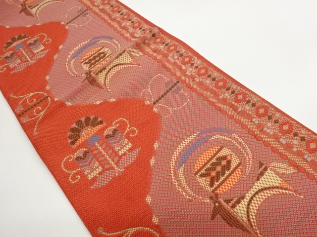 JAPANESE KIMONO / CHIKUZEN HAKATA ABSTRACT ANIMAL / FLOWER WEAVING NAG